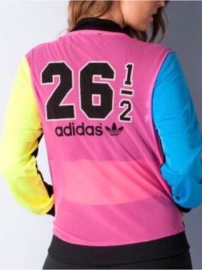 Adidas Rita Ora collab Pink Jacket with Yellow and Blue Sleeves